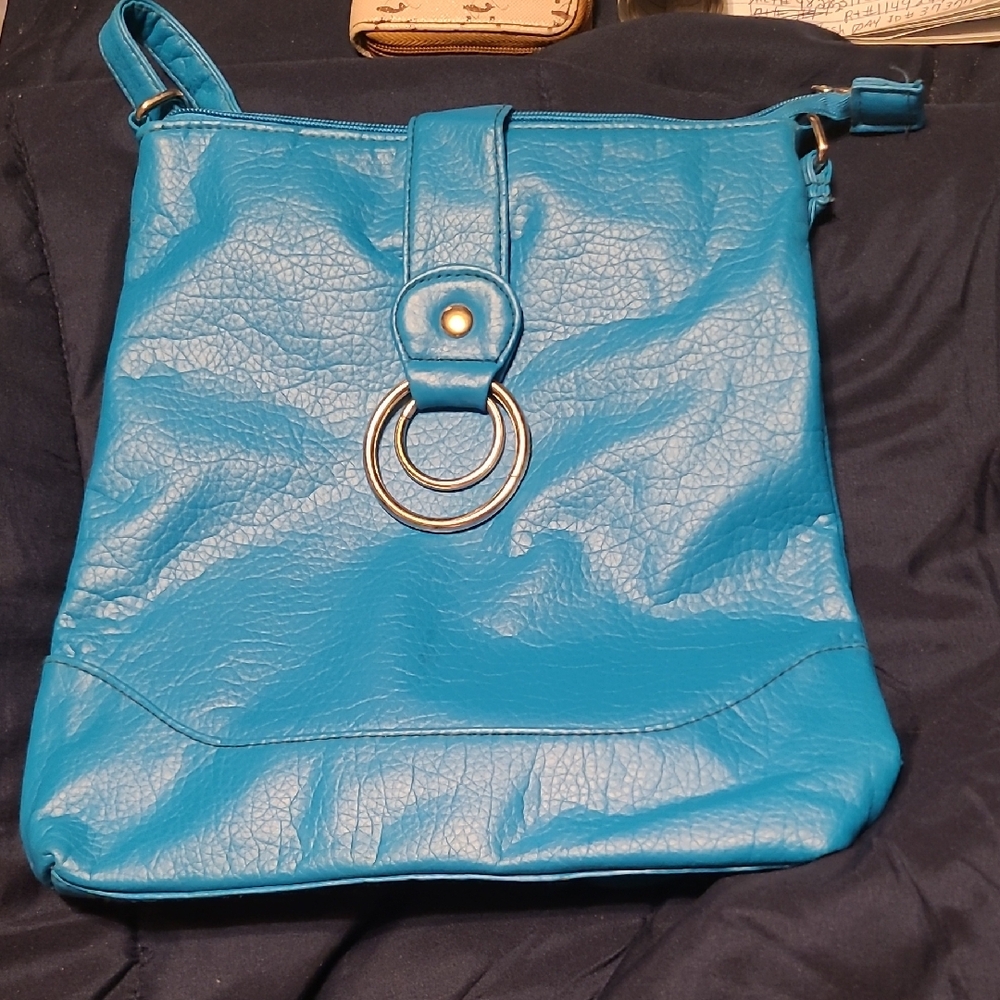 Blue Leather Shoulder Bag